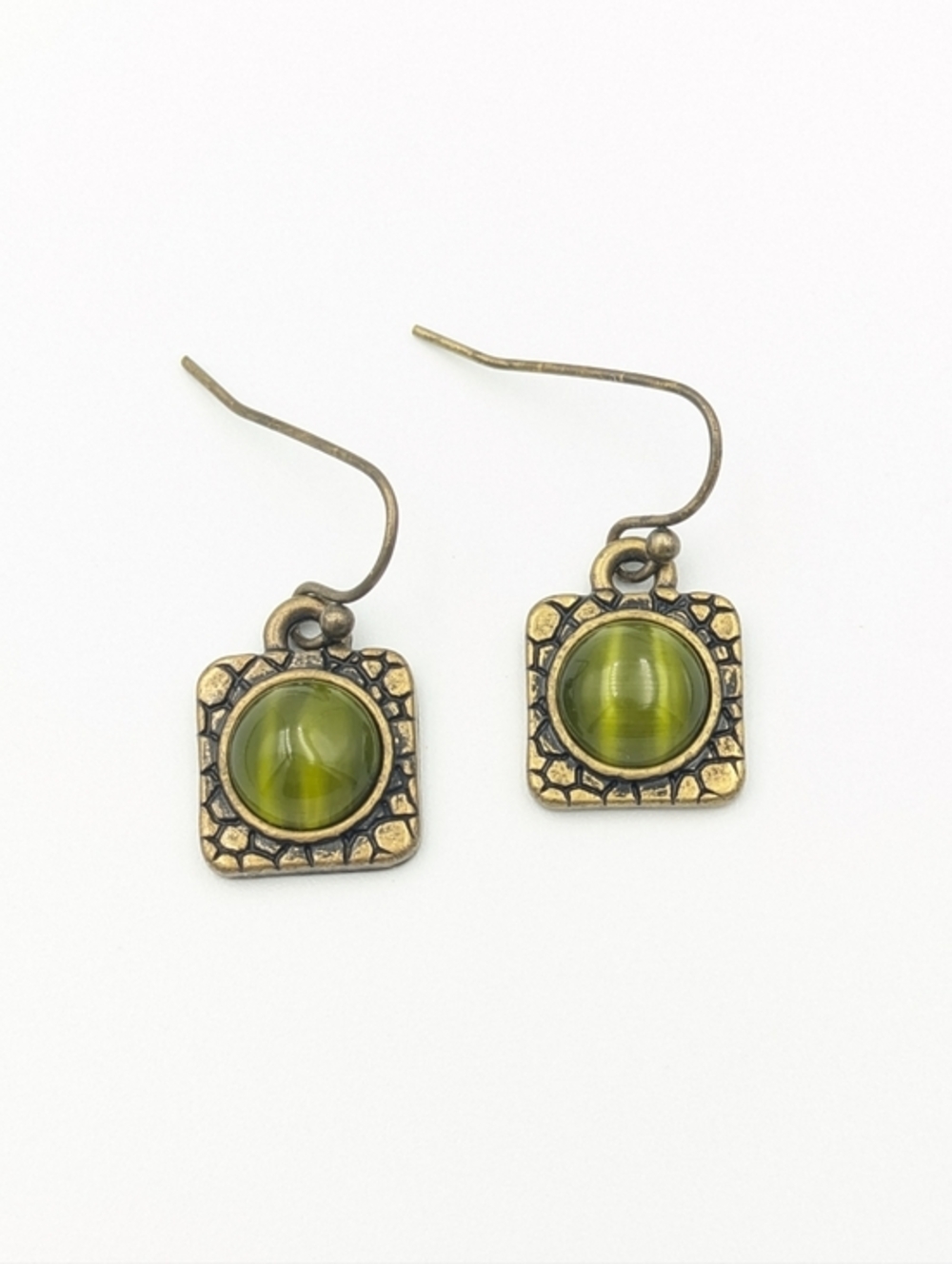 Lia Sophia green cateye cabochon square dangle earrings